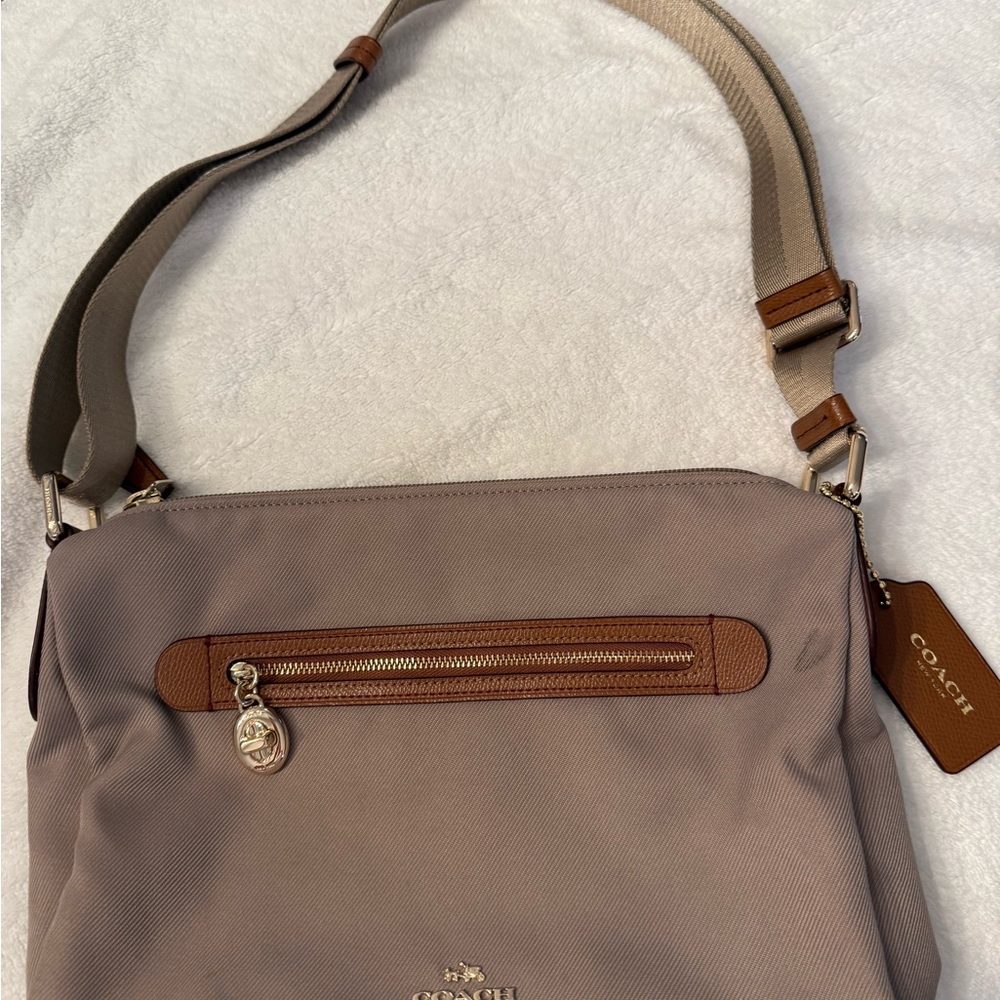 Coach Cream and Brown Crossbody Bag with Adjustable Straps